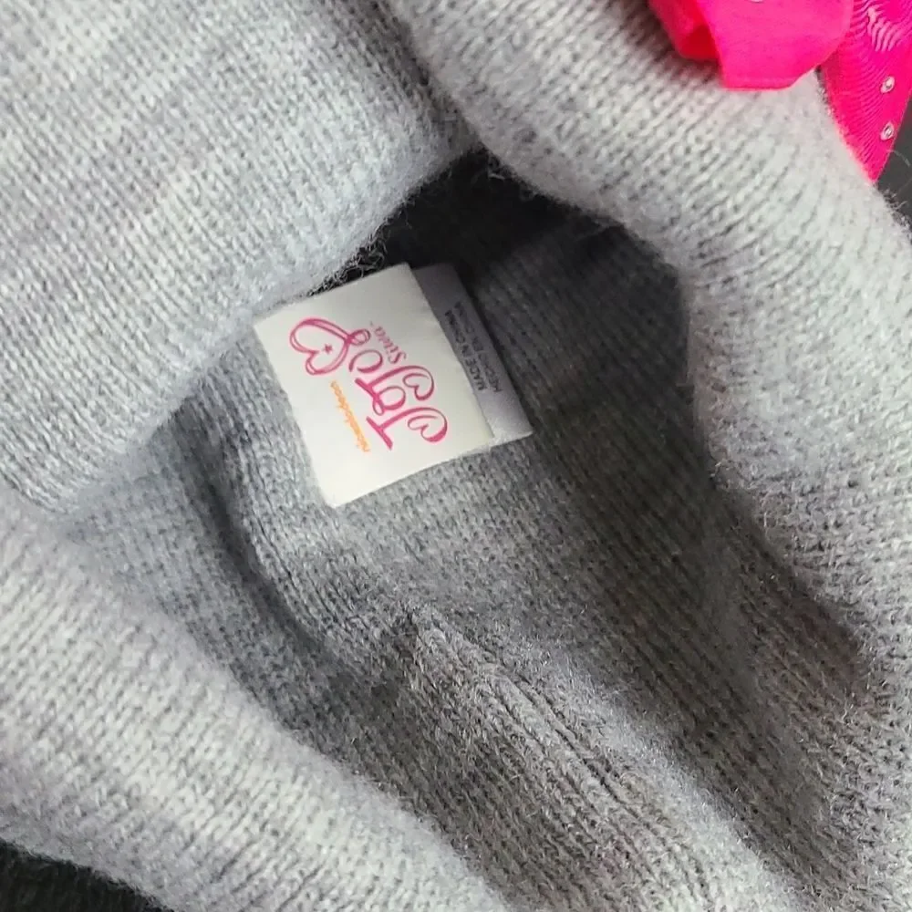 JoJo Siwa Beanie Girls Gray Rainbow Pom Pink Bow Glitter Nickelodeon Y2K Hat